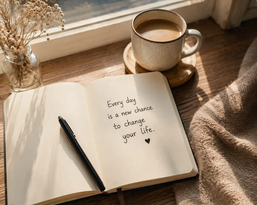motivational quotes about life journal flatlay