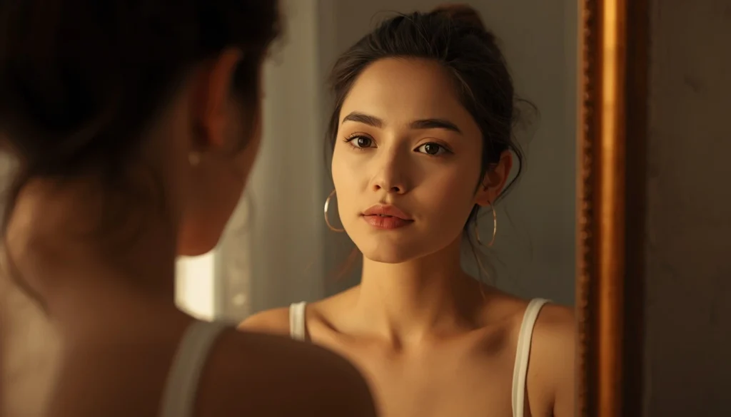 Person looking in a mirror, representing self motivational quotes