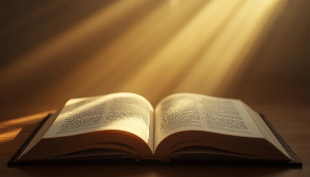 Softly lit open book with light rays, representing motivation quotes about God