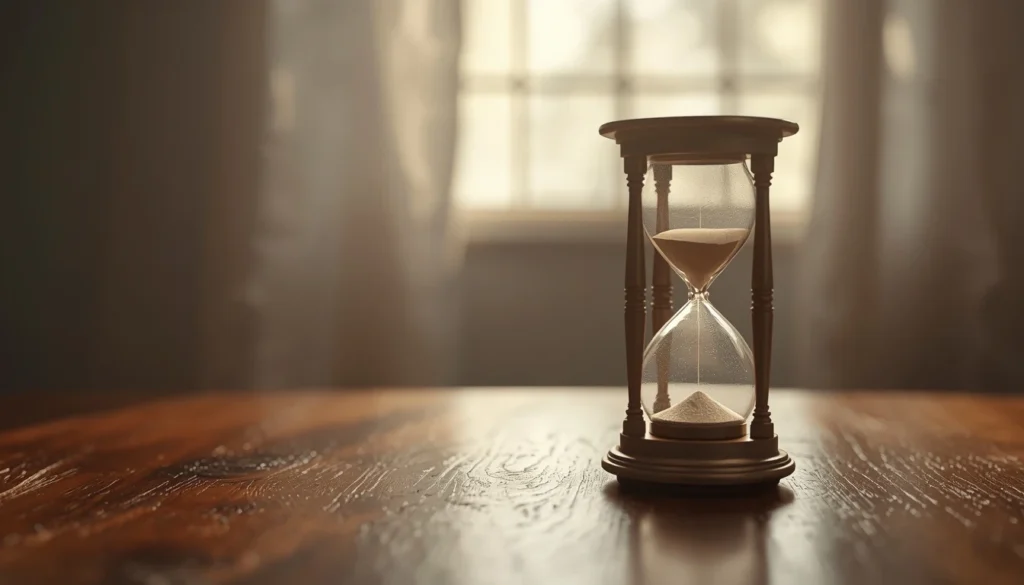 Vintage hourglass on a desk representing motivation quotes on time