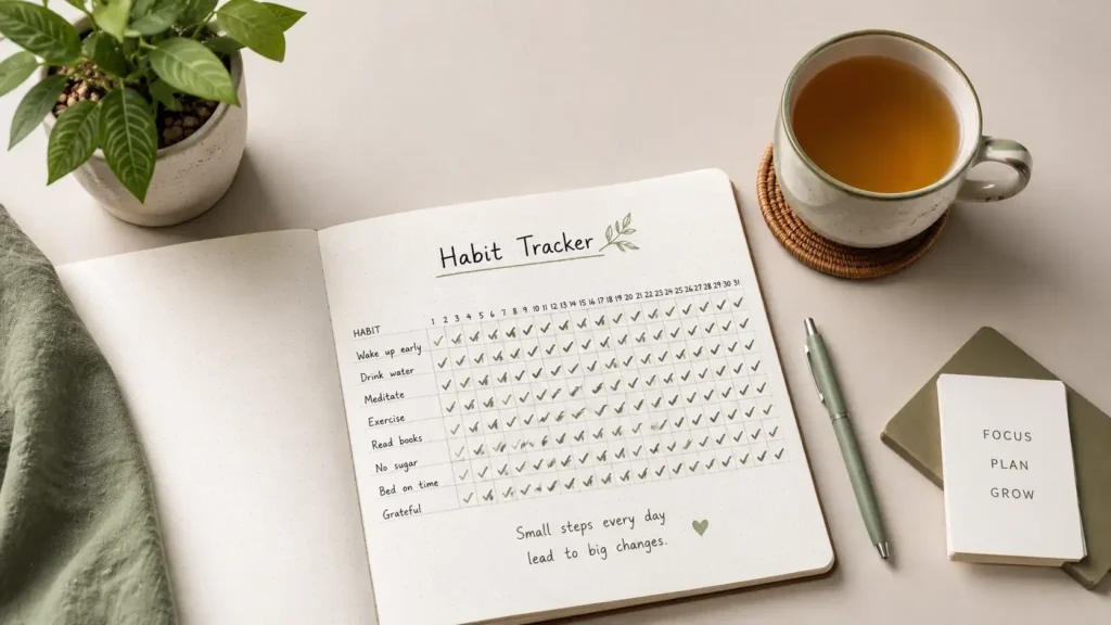 Habit tracker representing daily discipline and consistency quotes