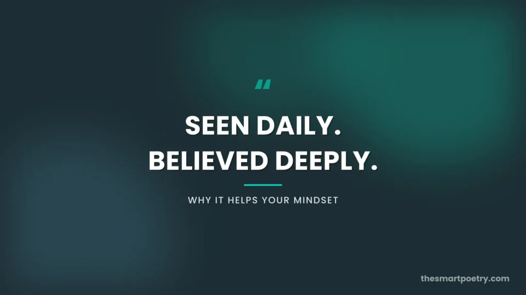 Motivation quotes wallpaper in a deep teal and navy gradient with the quote seen daily believed deeply