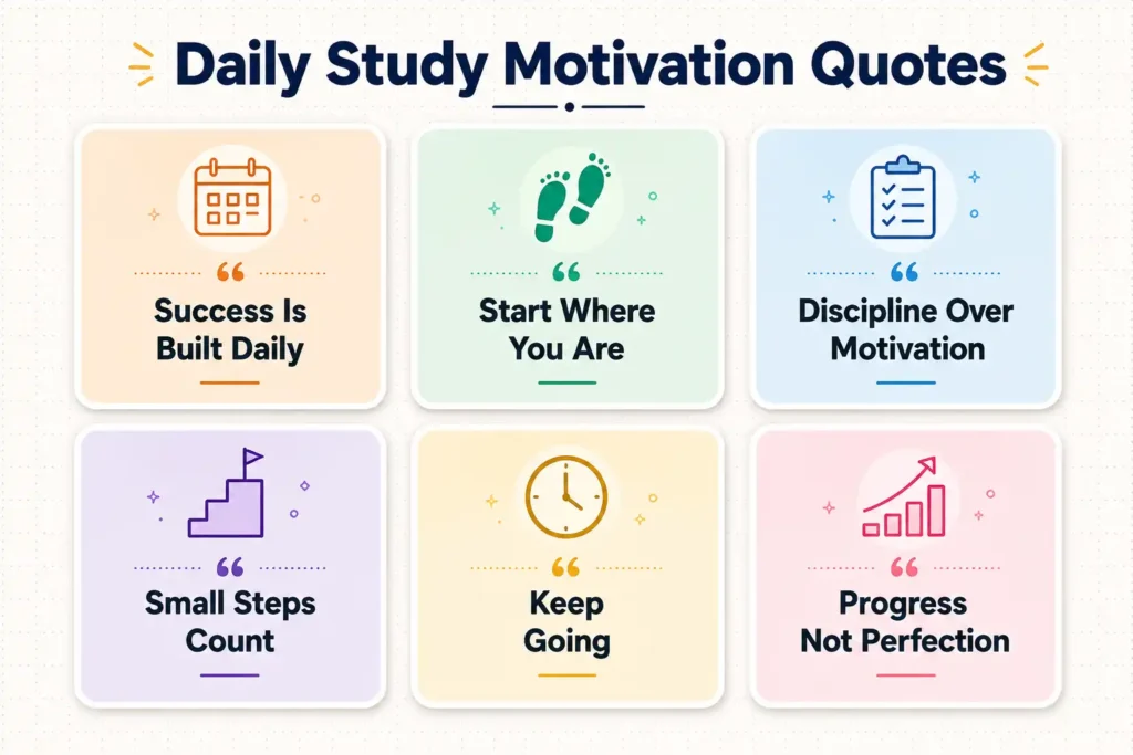 Motivation quotes for students to study every day flashcard grid