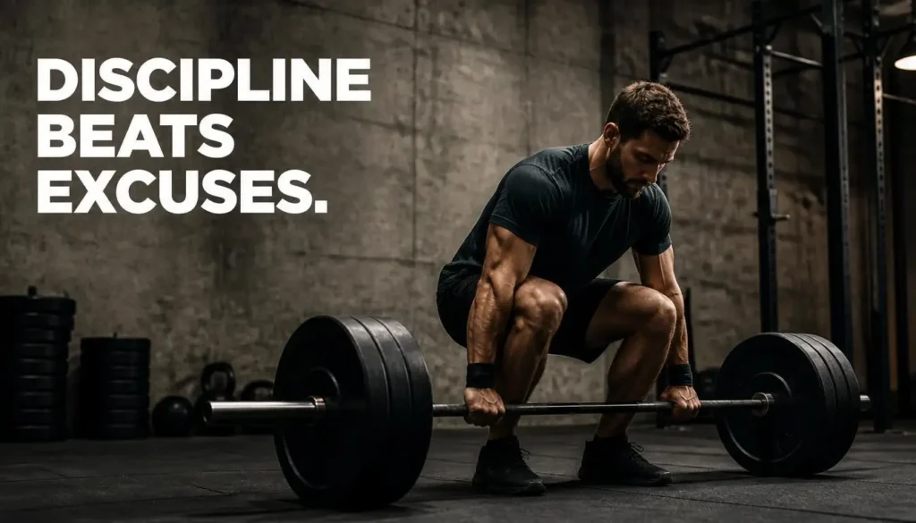 Gym motivation quote about discipline and overcoming excuses