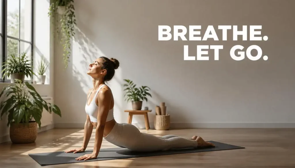 Yoga motivational quote about breathing mindfulness and calm