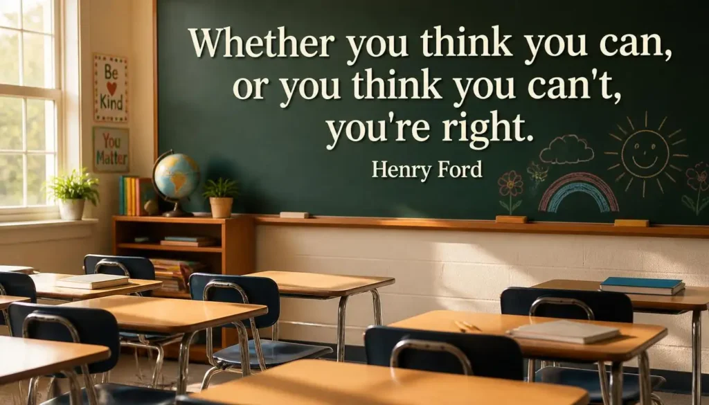 Bright classroom scene, whether you think you can quote for kids
