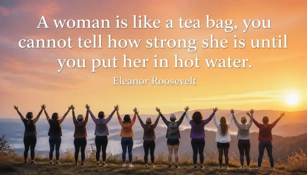 Women celebrating at sunrise, tea bag strength quote for women