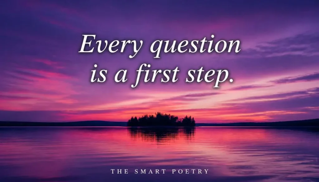 FAQ header quote card saying Every question is a first step. above a calm lake at dusk