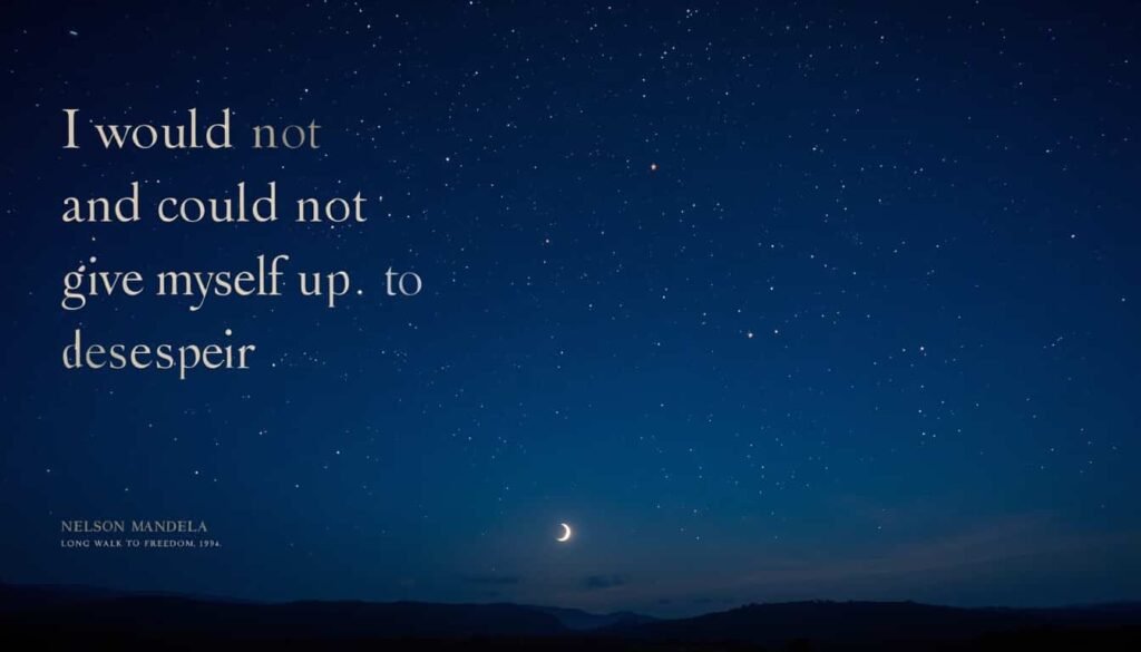 Mandela quote: I would not and could not give myself up to despair, under a starry night sky with a crescent moon